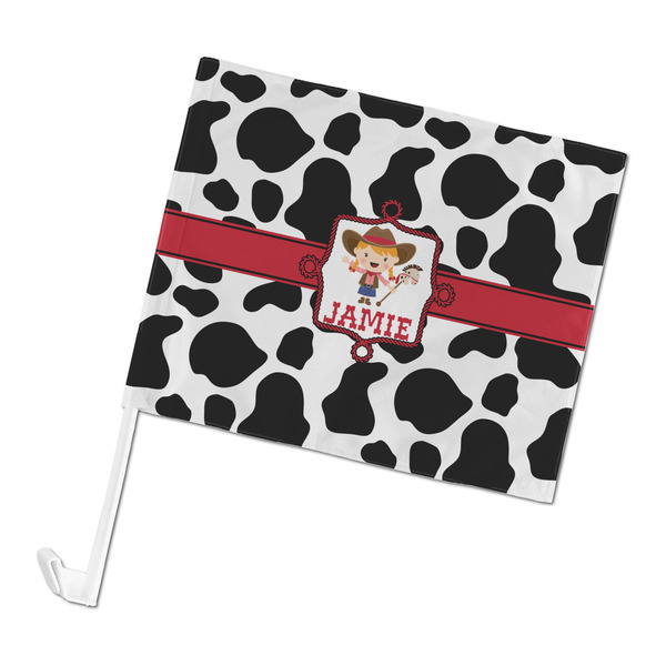 Custom Cowprint Cowgirl Car Flag (Personalized)