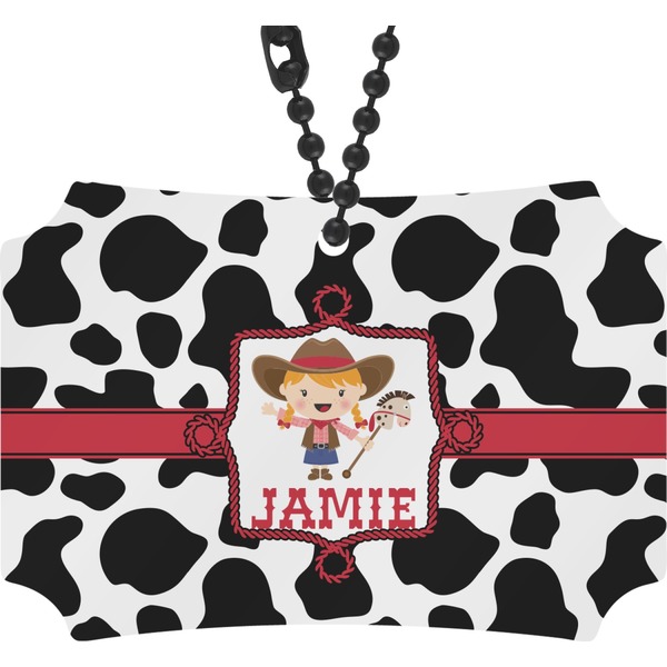 Custom Cowprint Cowgirl Rear View Mirror Ornament (Personalized)