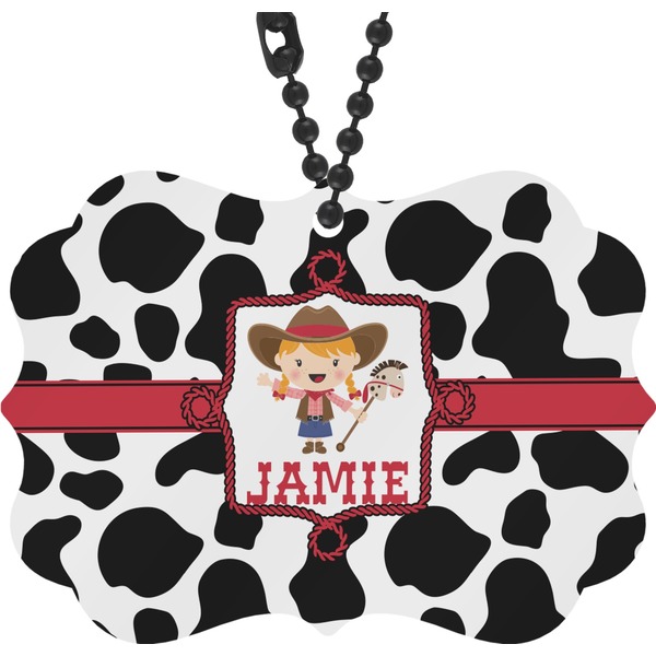 Custom Cowprint Cowgirl Rear View Mirror Charm (Personalized)