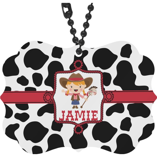 Custom Cowprint Cowgirl Rear View Mirror Decor (Personalized)