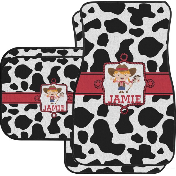 Custom Cowprint Cowgirl Car Floor Mats Set - 2 Front & 2 Back (Personalized)