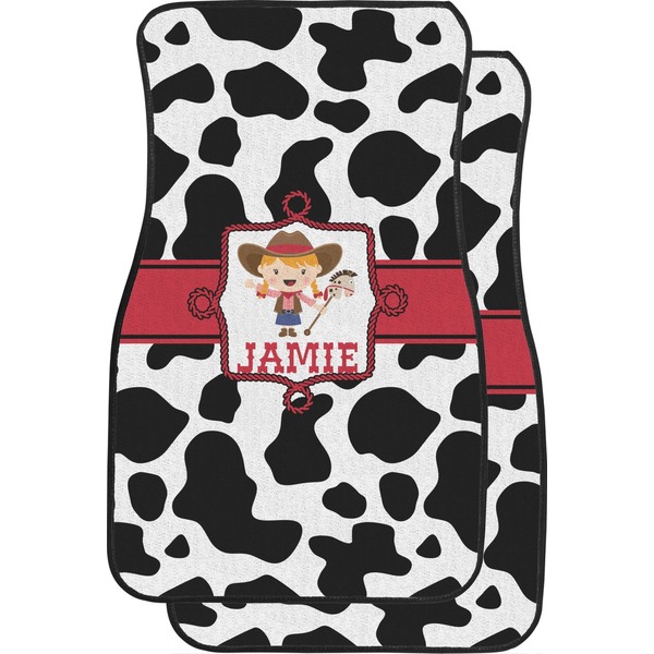 Custom Cowprint Cowgirl Car Floor Mats (Front Seat) (Personalized)