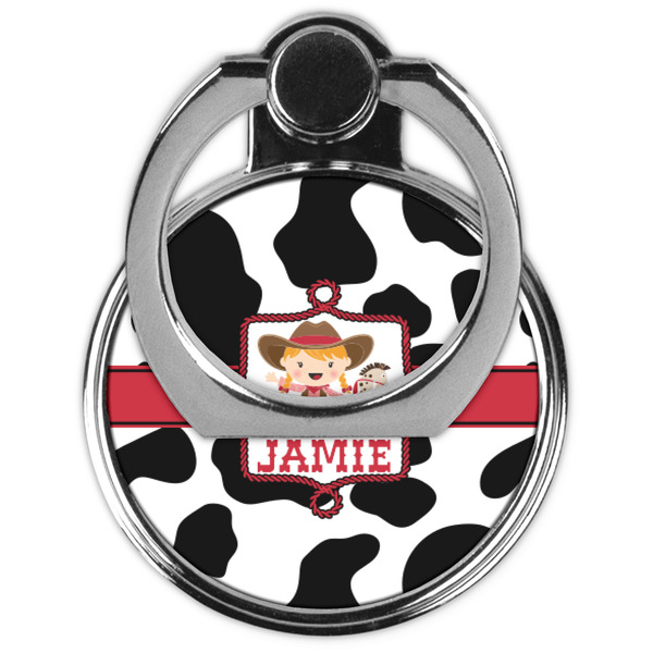 Cowprint Cowgirl Cell Phone Ring Stand & Holder - Front (Collapsed)