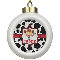 Cowprint Cowgirl Ceramic Ball Ornament (Personalized)