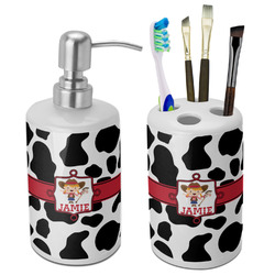 Cowprint Cowgirl Ceramic Bathroom Accessories Set (Personalized)
