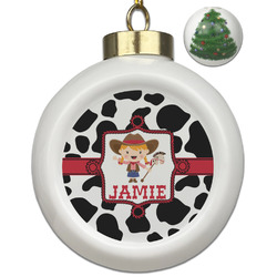 Cowprint Cowgirl Ceramic Ball Ornament - Christmas Tree (Personalized)