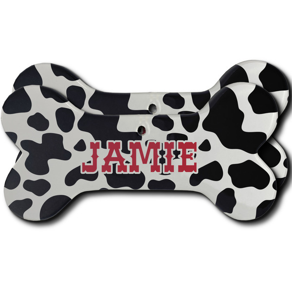 Custom Cowprint Cowgirl Ceramic Dog Ornament - Front & Back w/ Name or Text