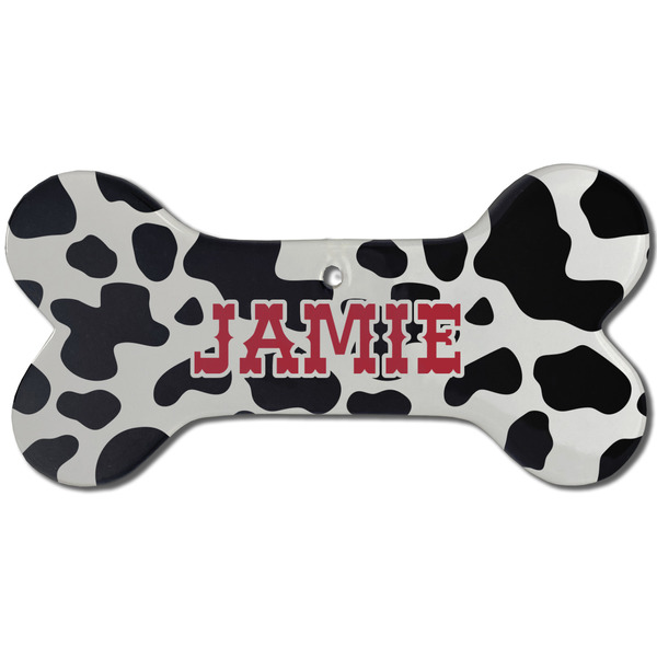 Custom Cowprint Cowgirl Ceramic Dog Ornament - Front w/ Name or Text