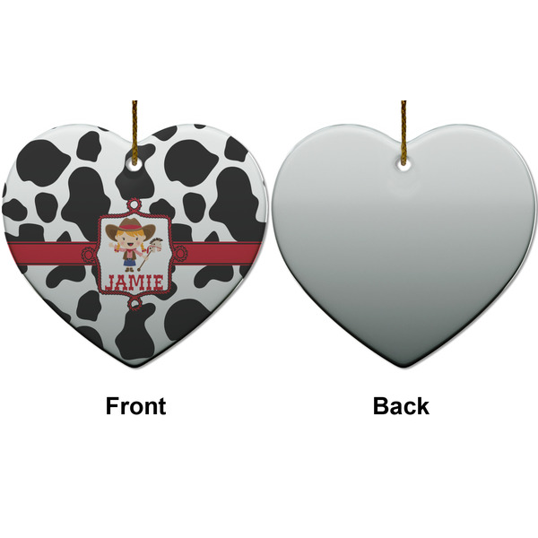 Cowprint Cowgirl Ceramic Flat Ornament - Heart Front & Back (APPROVAL)