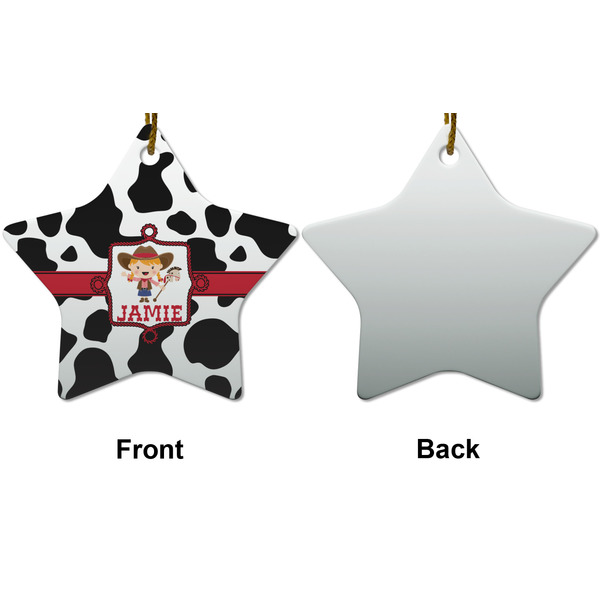 Cowprint Cowgirl Ceramic Flat Ornament - Star Front & Back (APPROVAL)