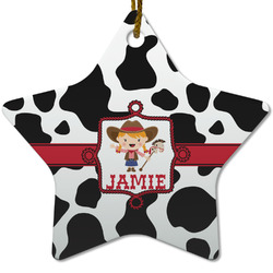 Cowprint Cowgirl Star Ceramic Ornament w/ Name or Text
