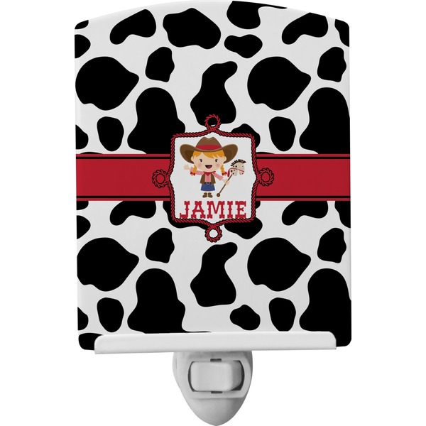 Custom Cowprint Cowgirl Ceramic Night Light (Personalized)