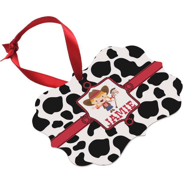 Cowprint Cowgirl Christmas Ornament