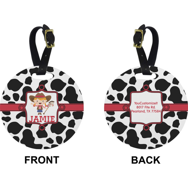 Cowprint Cowgirl Circle Luggage Tag (Front + Back)