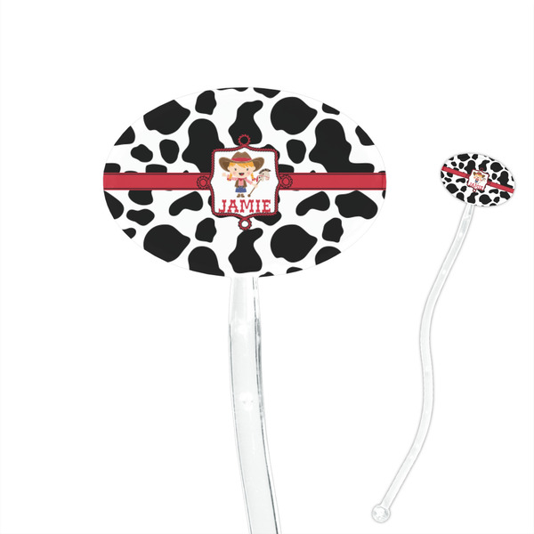 Custom Cowprint Cowgirl 7" Oval Plastic Stir Sticks - Clear (Personalized)