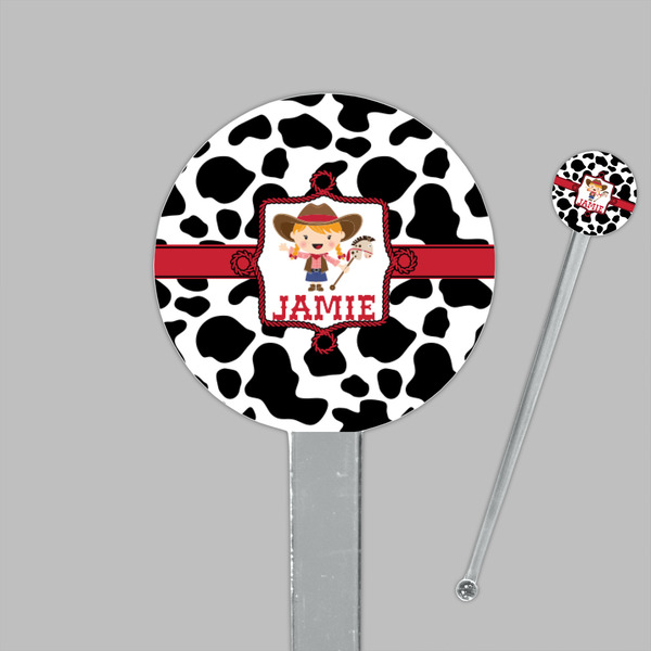 Cowprint Cowgirl Clear Plastic 7" Stir Stick - Round - Closeup