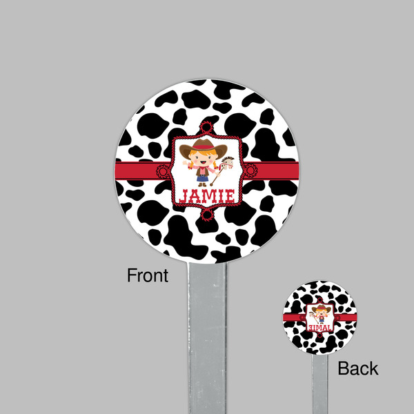 Cowprint Cowgirl Clear Plastic 7" Stir Stick - Round - Front & Back