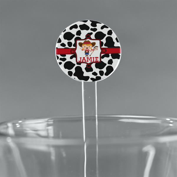 Custom Cowprint Cowgirl 7" Round Plastic Stir Sticks - Clear (Personalized)