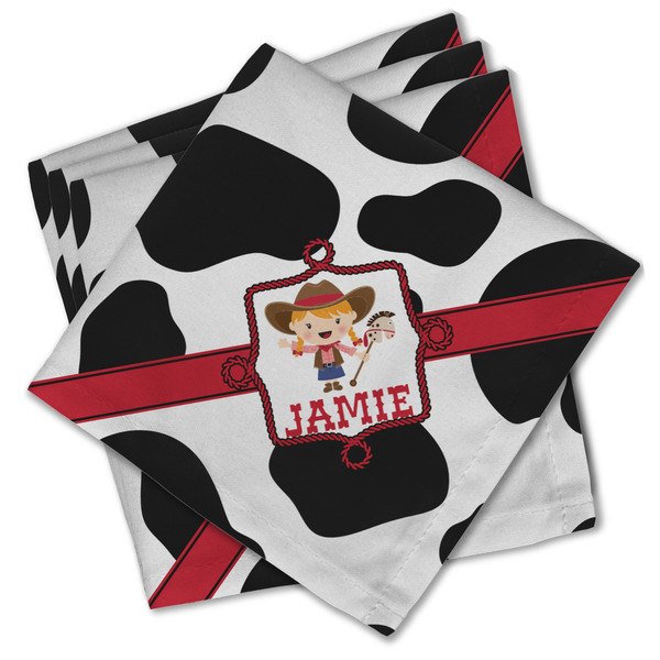 Custom Cowprint Cowgirl Cloth Cocktail Napkins - Set of 4 w/ Name or Text