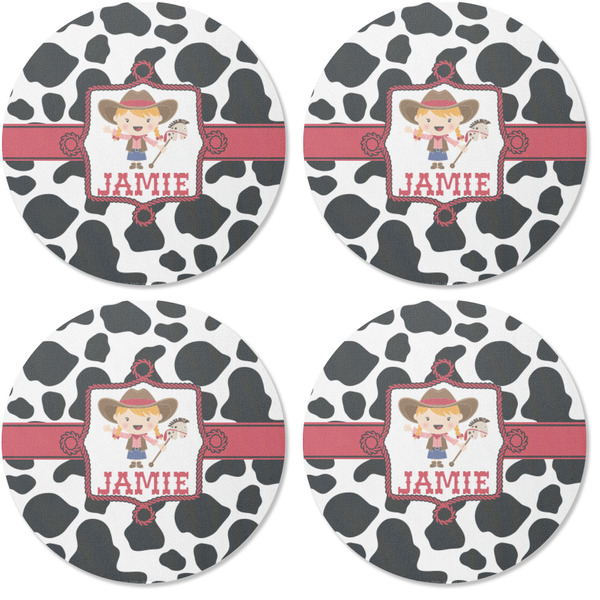 Cowprint Cowgirl Coaster Round Rubber Back - Apvl