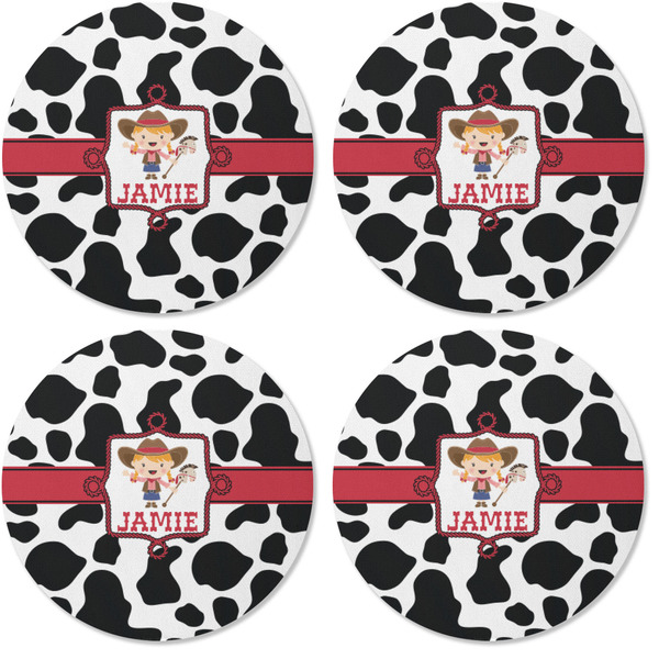 Cowprint Cowgirl Coaster Round Rubber Back - Apvl