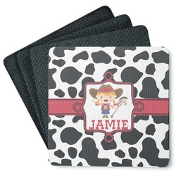 Cowprint Cowgirl Square Rubber Backed Coasters - Set of 4 (Personalized)