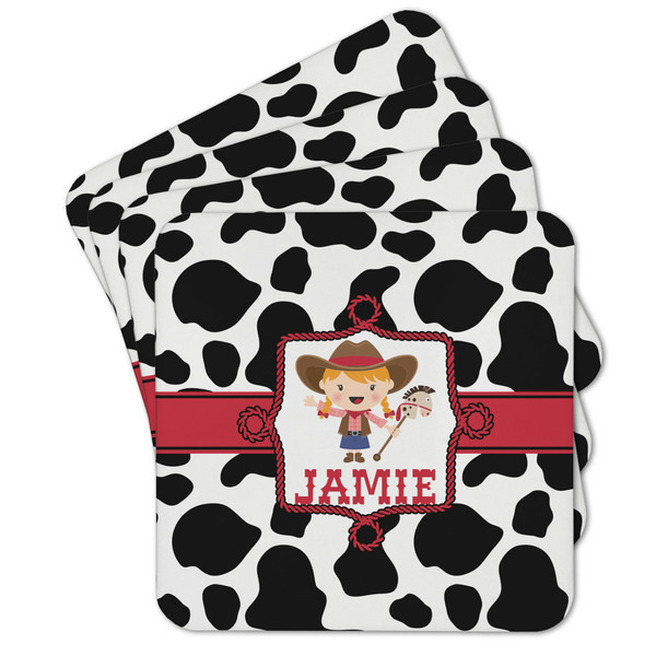 Custom Cowprint Cowgirl Cork Coaster - Set of 4 w/ Name or Text