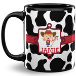 Cowprint Cowgirl 11 Oz Coffee Mug - Black (Personalized)