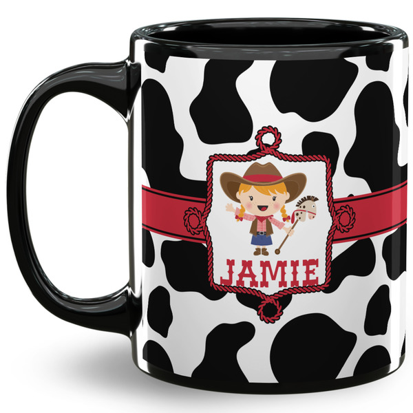 Custom Cowprint Cowgirl 11 Oz Coffee Mug - Black (Personalized)