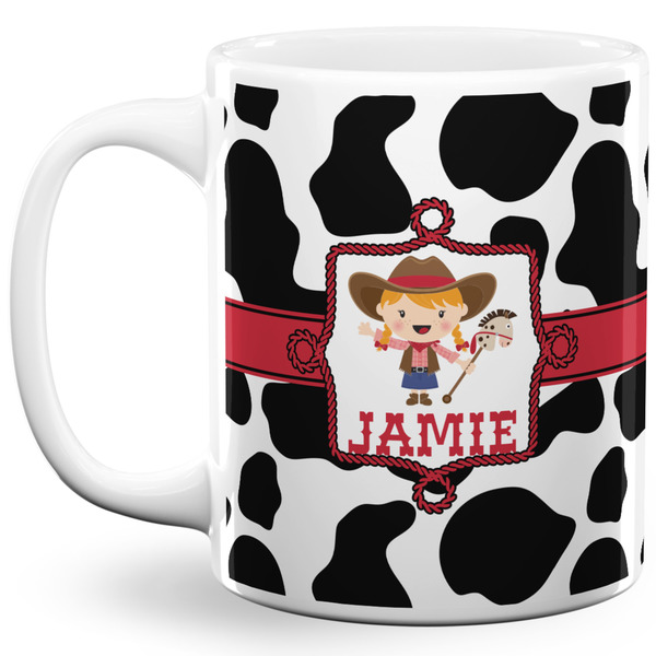 Custom Cowprint Cowgirl 11 Oz Coffee Mug - White (Personalized)