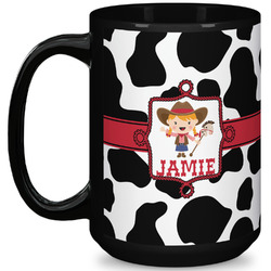 Cowprint Cowgirl 15 Oz Coffee Mug - Black (Personalized)