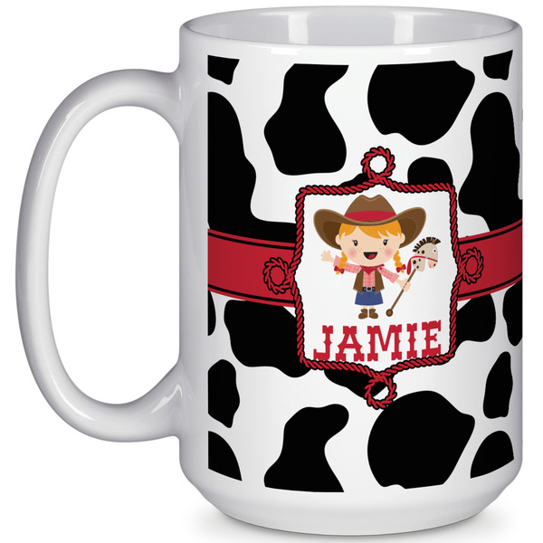 Custom Cowprint Cowgirl 15 Oz Coffee Mug - White (Personalized)