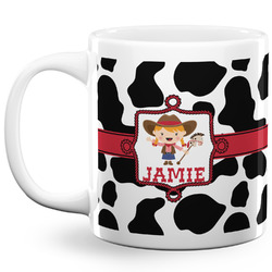 Cowprint Cowgirl 20 Oz Coffee Mug - White (Personalized)