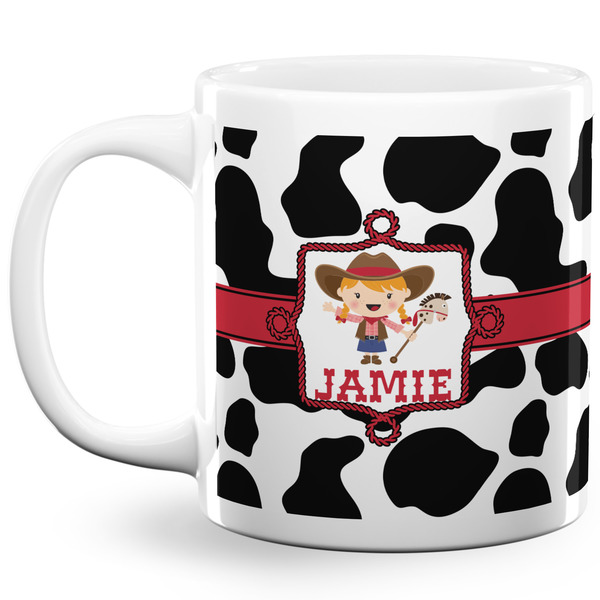 Custom Cowprint Cowgirl 20 Oz Coffee Mug - White (Personalized)