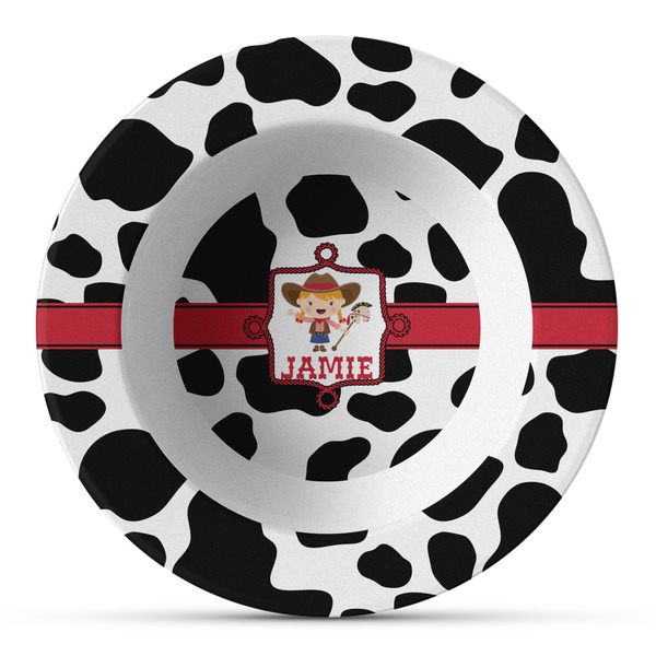 Custom Cowprint Cowgirl Plastic Bowl - Microwave Safe - Composite Polymer (Personalized)