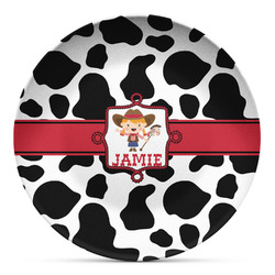 Cowprint Cowgirl Microwave Safe Plastic Plate - Composite Polymer (Personalized)