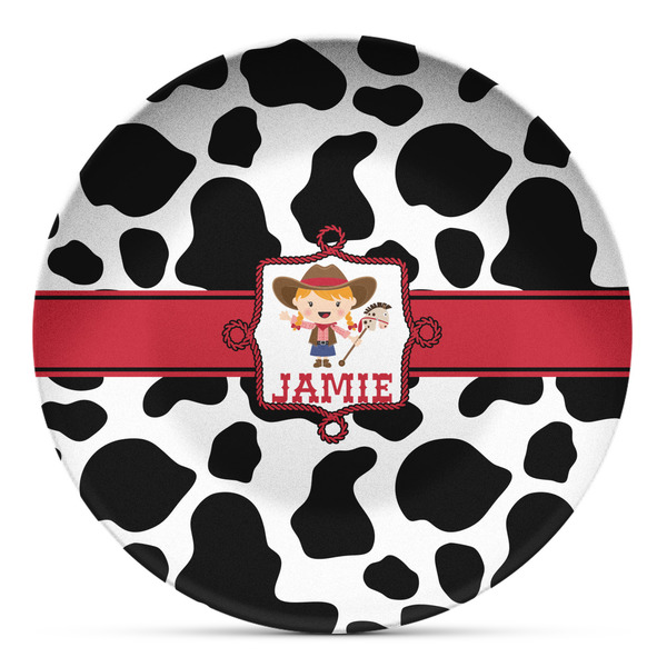 Custom Cowprint Cowgirl Microwave Safe Plastic Plate - Composite Polymer (Personalized)
