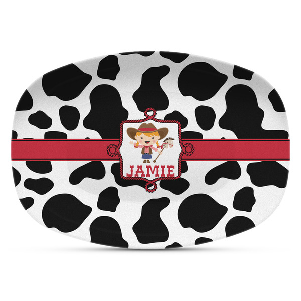 Custom Cowprint Cowgirl Plastic Platter - Microwave & Oven Safe Composite Polymer (Personalized)