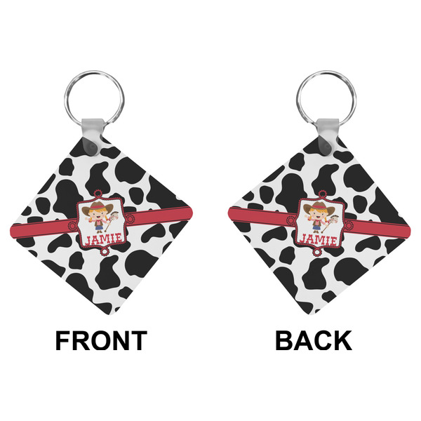 Cowprint Cowgirl Diamond Keychain (Front + Back)