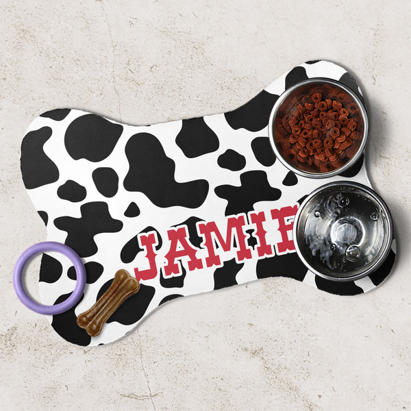 Cowprint Cowgirl Dog Bone Shaped Mat Lifestyle