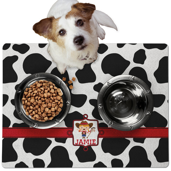 Cowprint Cowgirl Dog Food Mat - Medium LIFESTYLE