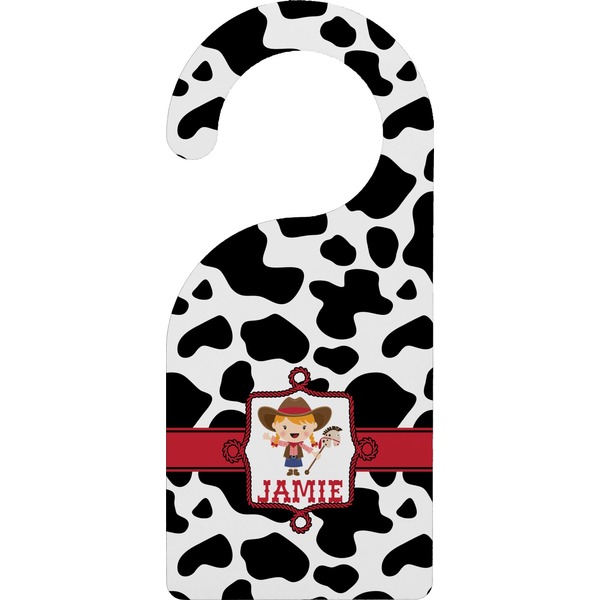Custom Cowprint Cowgirl Door Hanger (Personalized)
