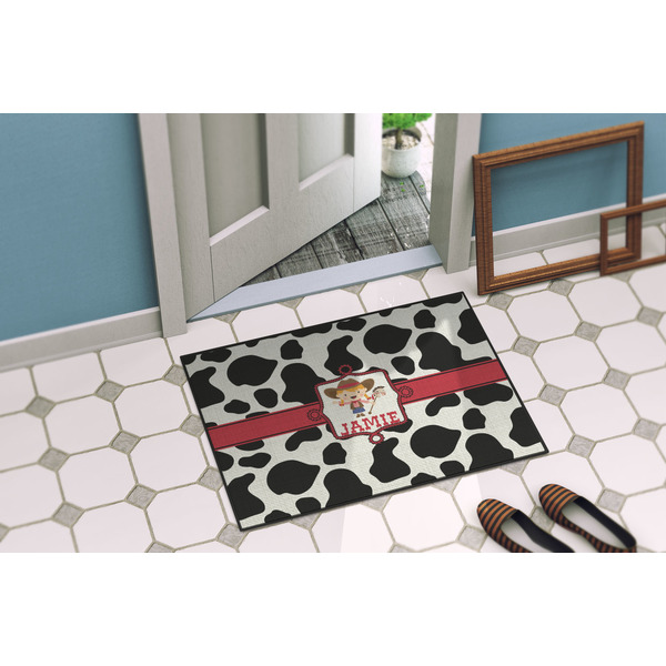 Cowprint Cowgirl Door Mat Lifestyle