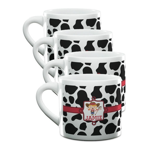 Custom Cowprint Cowgirl Double Shot Espresso Cups - Set of 4 (Personalized)