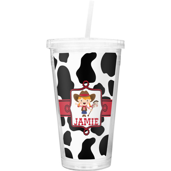 Custom Cowprint Cowgirl Double Wall Tumbler with Straw (Personalized)