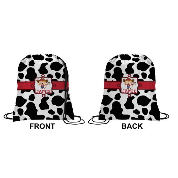 Cowprint Cowgirl Drawstring Backpack Front & Back Small