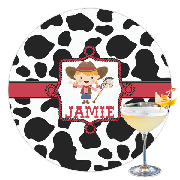 Custom Cowprint Cowgirl Printed Drink Topper - 3.5" (Personalized)