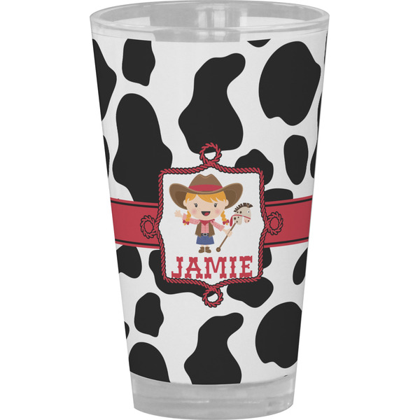 Custom Cowprint Cowgirl Pint Glass - Full Color (Personalized)