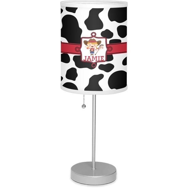 Custom Cowprint Cowgirl 7" Drum Lamp with Shade Linen (Personalized)