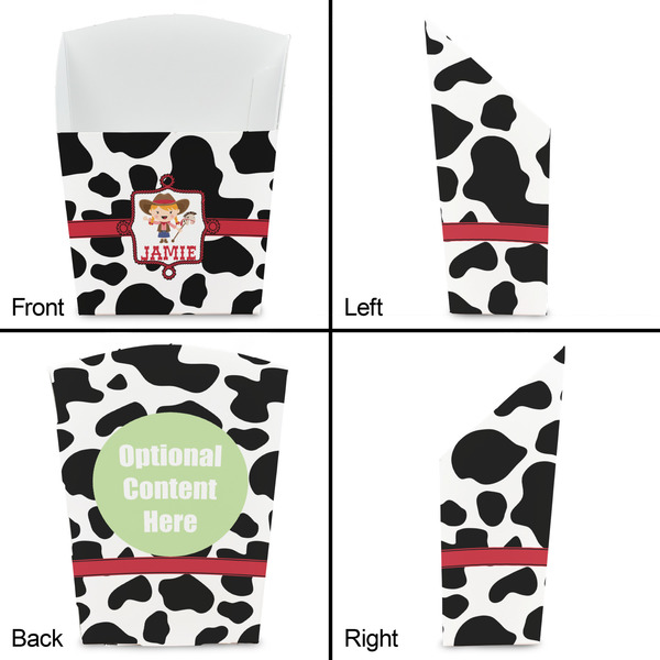 Cowprint Cowgirl French Fry Favor Box - Front & Back View